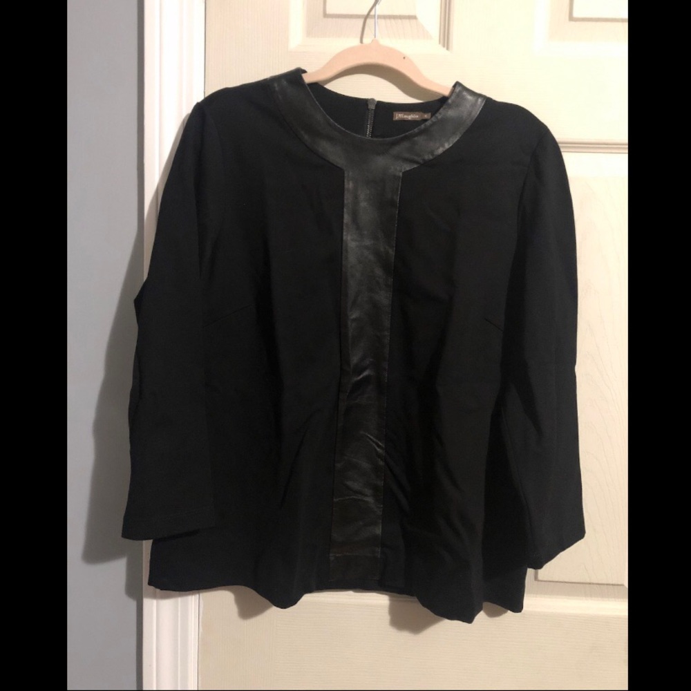 J. McLaughlin Leather Trim 3/4-Sleeve Top XL